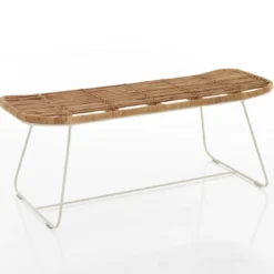 Durga panca in rattan naturale e ferro bianco 120x44xh47 cm
