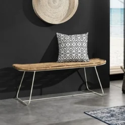 Durga panca in rattan naturale e ferro bianco 120x44xh47 cm