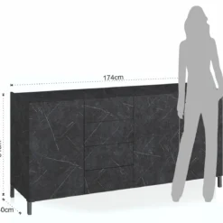Eddy black marble madia grande finitura marmo nero opaco cm. h.84 l.174 p.40 made in italy