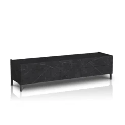 Eddy black marble porta tv 1 anta ribalta e 2 cassetti finitura marmo nero opaco 160x40xh42 cm