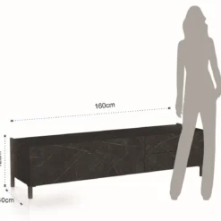 Eddy black marble porta tv 1 anta ribalta e 2 cassetti finitura marmo nero opaco 160x40xh42 cm