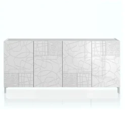 Eddy graphic madia grande laccata colore bianco lucido ante serigrafate cm. h.84 l.174 p.40 made in italy