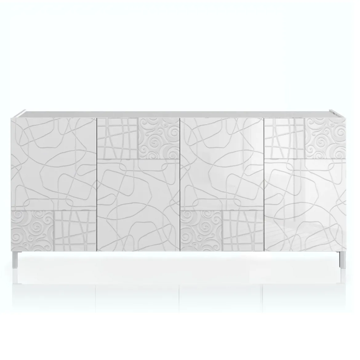 Eddy graphic madia grande laccata colore bianco lucido ante serigrafate cm. h.84 l.174 p.40 made in italy