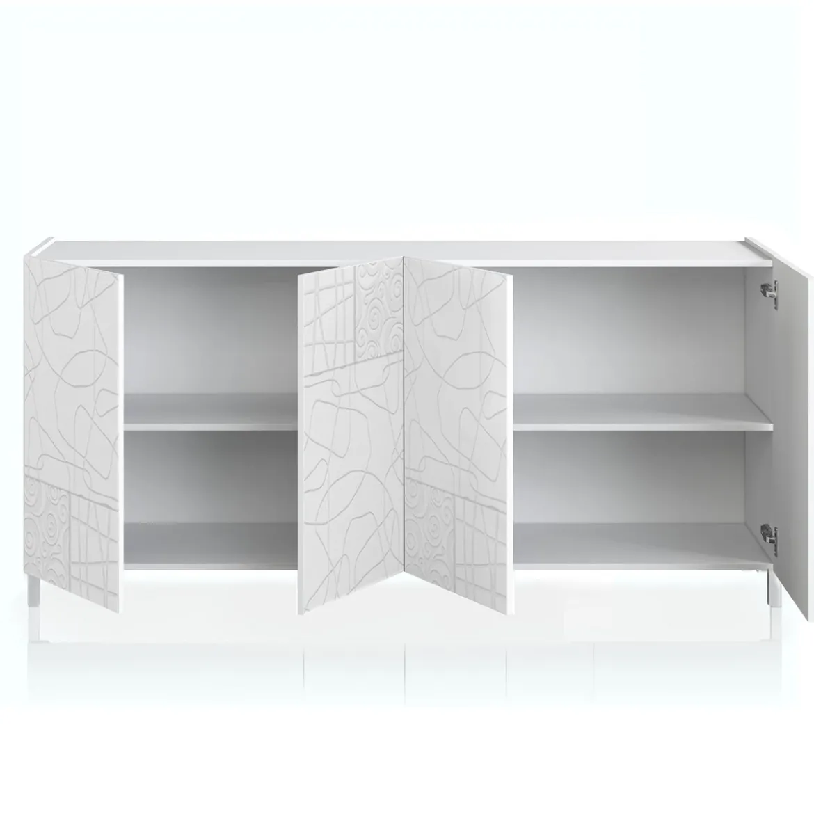 Eddy graphic madia grande laccata colore bianco lucido ante serigrafate cm. h.84 l.174 p.40 made in italy