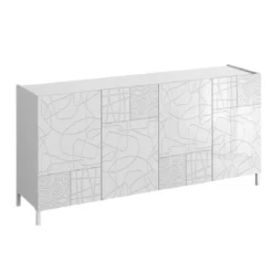 Eddy graphic madia grande laccata colore bianco lucido ante serigrafate cm. h.84 l.174 p.40 made in italy