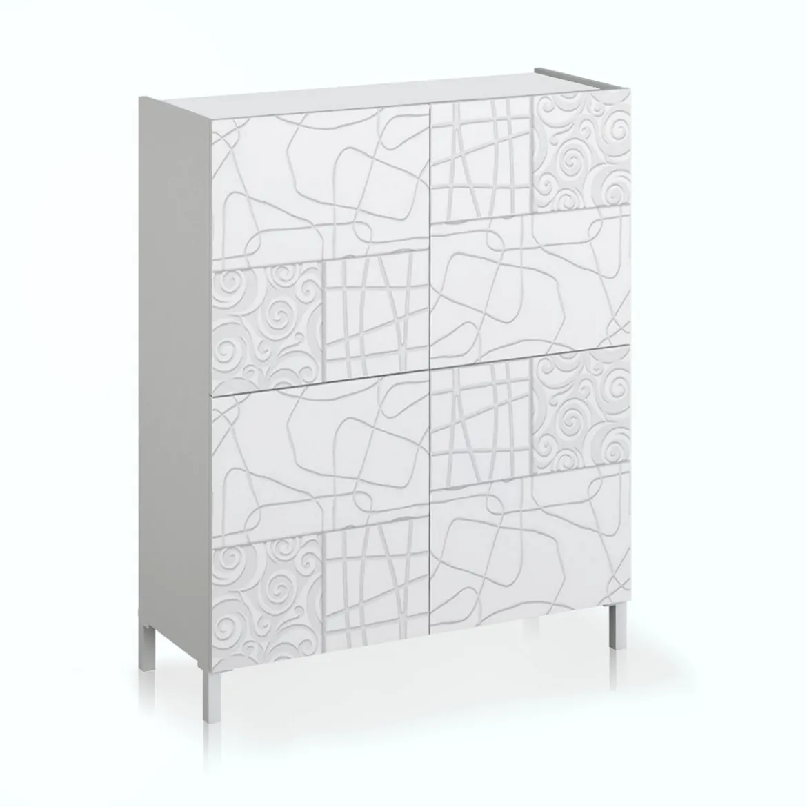 Eddy graphic mobile alto 4 ante serigrafate laccato bianco lucido 90x35xh110 cm