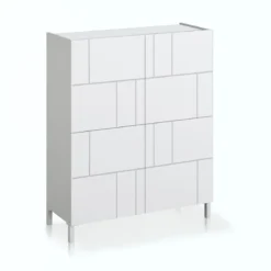 Eddy random mobile alto 4 ante serigrafate laccato bianco lucido 90x35xh110 cm