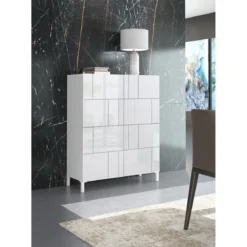 Eddy random mobile alto 4 ante serigrafate laccato bianco lucido 90x35xh110 cm