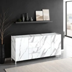 Eddy white marble madia grande finitura marmo bianco calacatta opaco cm. h.84 l.174 p.40 made in italy