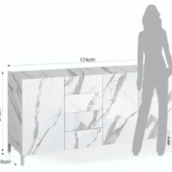 Eddy white marble madia grande finitura marmo bianco calacatta opaco cm. h.84 l.174 p.40 made in italy