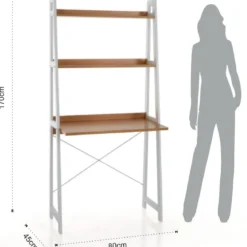 Edmond desk libreria computer laccata bianco opaco e finitura rovere 80x45xh170 cm