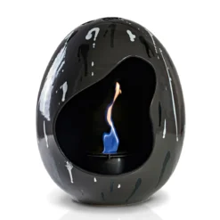 Egg camino da tavolo a bioetanolo in maiolica tortora ø30 h34