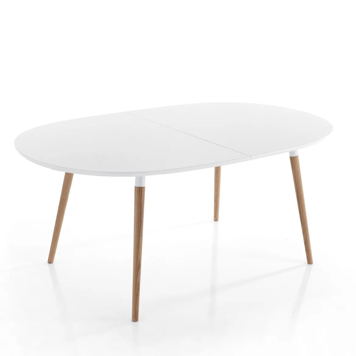 Ego Wood Tavolo Ovale Allungabile verniciato top bianco opaco e gambe in legno massello finitura rovere 170-220-270 x 105 cm
