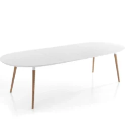 Ego Wood Tavolo Ovale Allungabile verniciato top bianco opaco e gambe in legno massello finitura rovere 170-220-270 x 105 cm