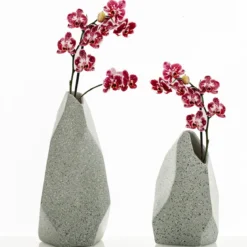 Ekko-b vaso in ceramica effetto pietra colore grigio finitura opaca 17x17x37 cm