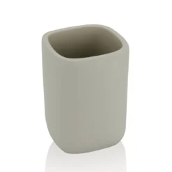 Elegant bicchiere portaspazzolini in ceramica colore tortora 7x7 h10 cm