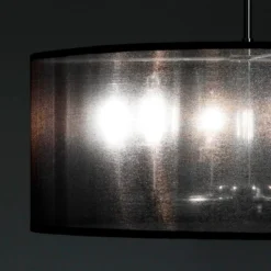 Elizabetha lampadario 6 luci in metallo cromato con paralume effetto organza argento e filo regolabile d50 h20 cm