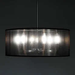Elizabetha lampadario 6 luci in metallo cromato con paralume effetto organza argento e filo regolabile d50 h20 cm