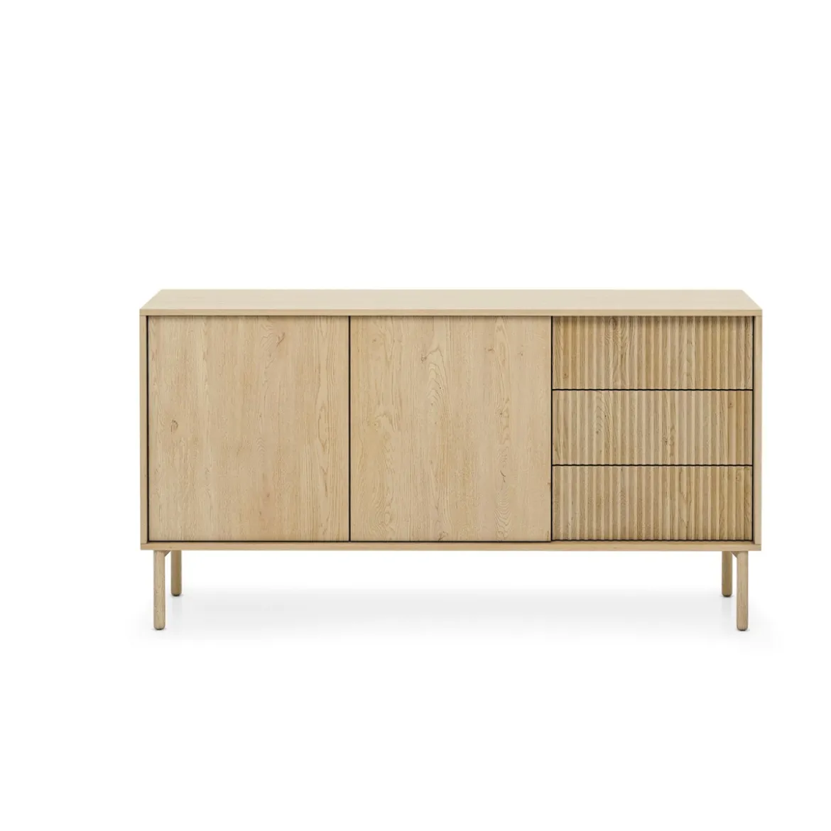 Ethel madia 2 ante 3 cassetti rovere dogato laminato gambe legno h79,8 l153,5 p39,5