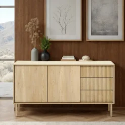 Ethel madia 2 ante 3 cassetti rovere dogato laminato gambe legno h79,8 l153,5 p39,5