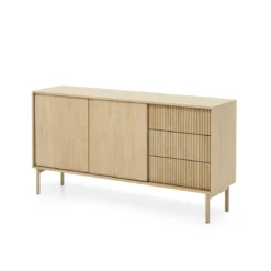 Ethel madia 2 ante 3 cassetti rovere dogato laminato gambe legno h79,8 l153,5 p39,5