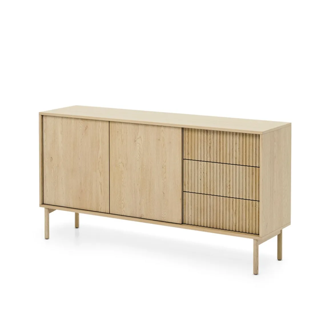 Ethel madia 2 ante 3 cassetti rovere dogato laminato gambe legno h79,8 l153,5 p39,5