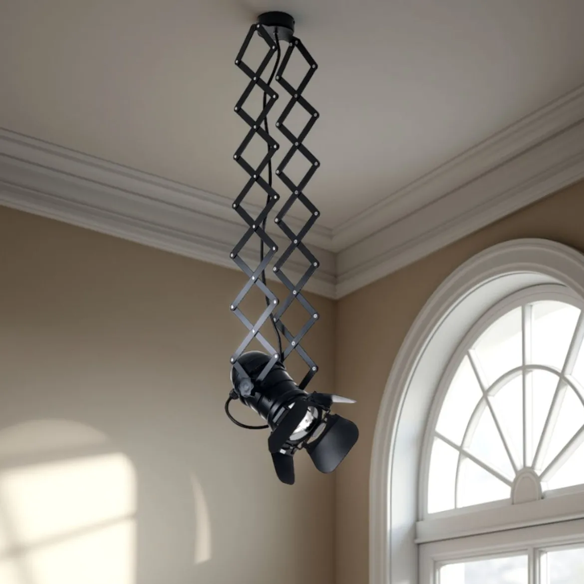 Extension black lampadario in alluminio nero opaco struttura estensibile e faro direzionale d12x22 cm