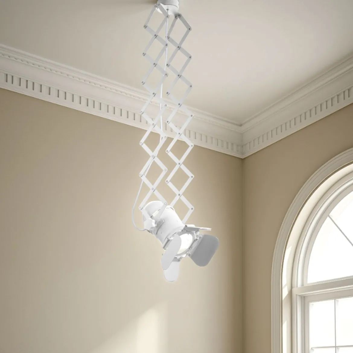 Extension white lampadario a pantografo in alluminio bianco opaco struttura estensibile e faro direzionale d12x22 cm