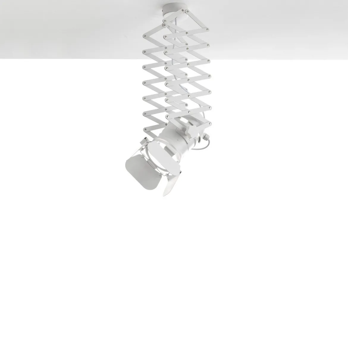 Extension white lampadario a pantografo in alluminio bianco opaco struttura estensibile e faro direzionale d12x22 cm