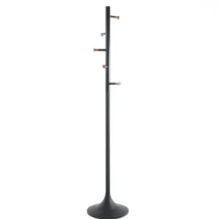 Feelo appendiabiti in metallo nero opaco e pomelli legno finitura noce h175xd36 cm