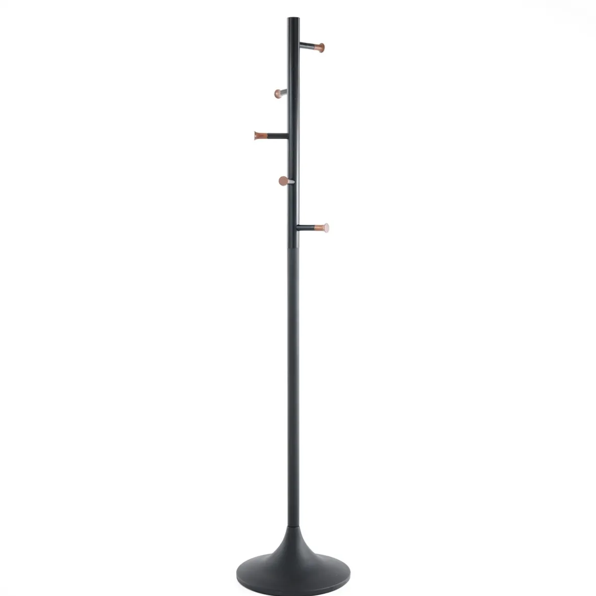 Feelo appendiabiti in metallo nero opaco e pomelli legno finitura noce h175xd36 cm