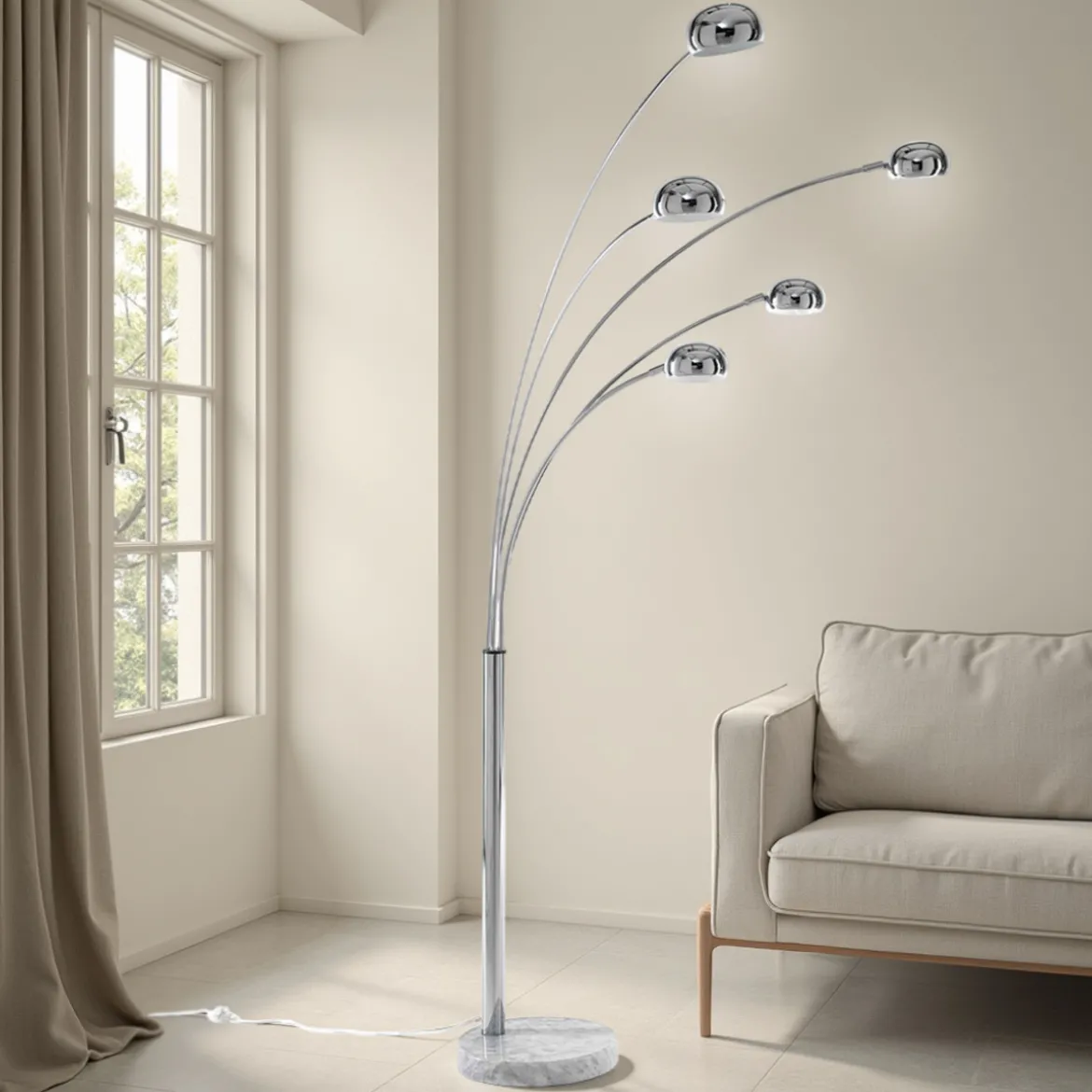 Fist cromo lampada da terra in metallo cromato base in marmo bianco h216 cm