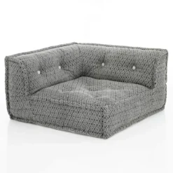 Fjulia-b divano 2 posti in rattan sbiancato rivestimento 100% cotone grigio scuro 160x80xh70 cm