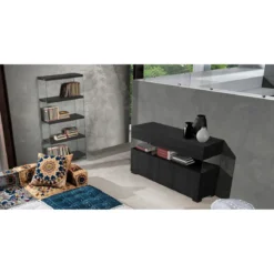 Float black wood madia 3 ante 2 cassetti finitura rovere nero e vetro 129x40xh81 cm