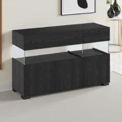 Float black wood madia 3 ante 2 cassetti finitura rovere nero e vetro 129x40xh81 cm