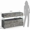 Float marble madia 3 ante 2 cassetti finitura marmo grigio antracite opaco e vetro 129x40xh81 cm