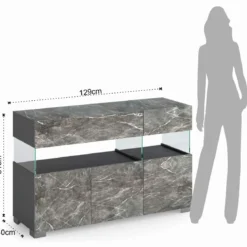 Float marble madia 3 ante 2 cassetti finitura marmo grigio antracite opaco e vetro 129x40xh81 cm