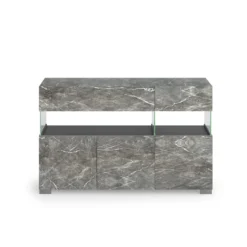 Float marble madia 3 ante 2 cassetti finitura marmo grigio antracite opaco e vetro 129x40xh81 cm