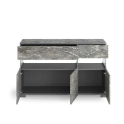 Float marble madia 3 ante 2 cassetti finitura marmo grigio antracite opaco e vetro 129x40xh81 cm