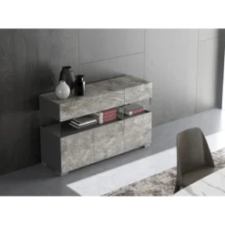 Float marble madia 3 ante 2 cassetti finitura marmo grigio antracite opaco e vetro 129x40xh81 cm