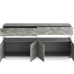 Float marble madia 4 ante 2 cassetti finitura marmo grigio antracite opaco e vetro 172x40xh81 cm