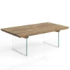 Float tavolino in vetro e piano in legno massello finitura rovere 55x110 h38x cm