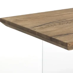 Float tavolino in vetro e piano in legno massello finitura rovere 55x110 h38x cm