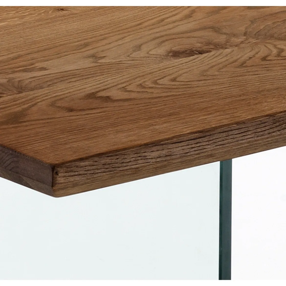 Float Tavolo Scrivania in Legno Massello finitura Rovere con gambe in Vetro Temprato, 180 x 90 x h 76 cm