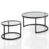 Gabriel evo clear set 2 tavolini con top in vetro spessore 6 mm e struttura acciaio nero opaco diametro 50/70 cm
