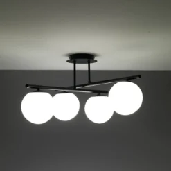 Galaxy black lampadario in metallo nero opaco sfere in vetro bianco opaco cm.60x60 h30 cm