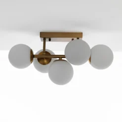 Galaxy lampadario / applique in metallo verniciato ottone opaco con sfere in vetro bianco opaco 50x27 h24 cm