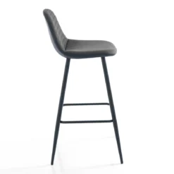 Gale grey sgabello in tessuto effetto velluto grigio invecchiato e pelle sintetica nera metallo nero opaco 42x50xh100 cm