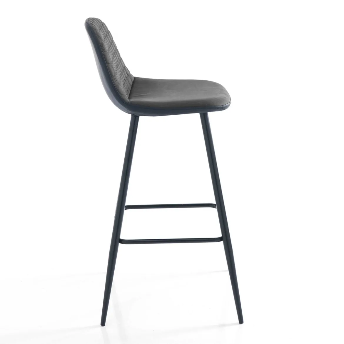 Gale grey sgabello in tessuto effetto velluto grigio invecchiato e pelle sintetica nera metallo nero opaco 42x50xh100 cm