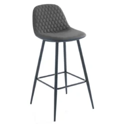 Gale grey sgabello in tessuto effetto velluto grigio invecchiato e pelle sintetica nera metallo nero opaco 42x50xh100 cm